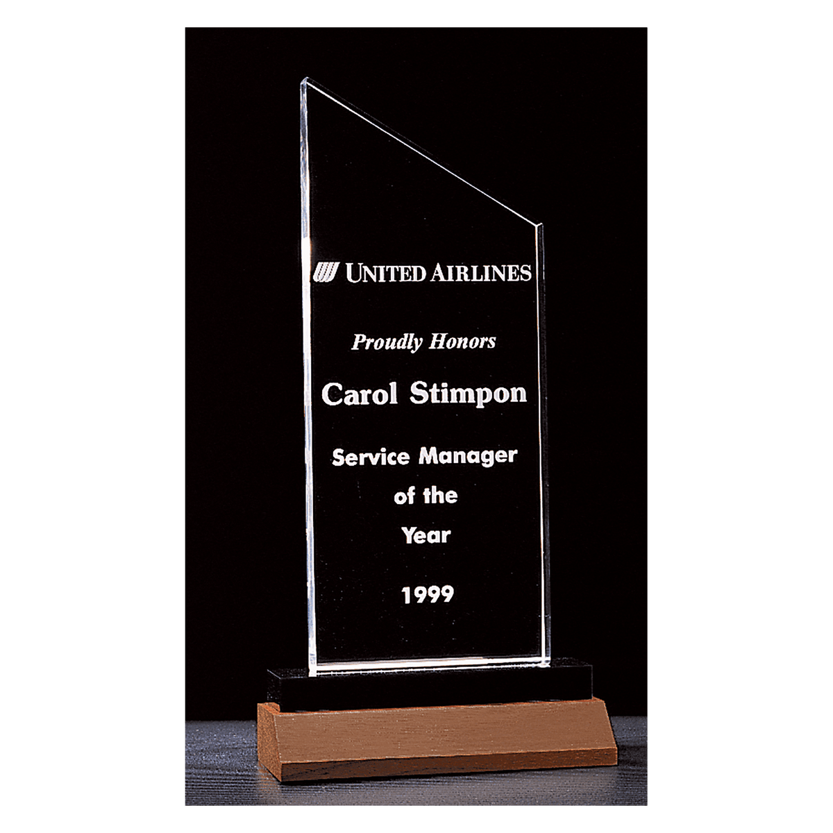 4 1/4" x 7 1/4" Zenith Series Clear Acrylic with Black Acrylic Base and Walnut Base