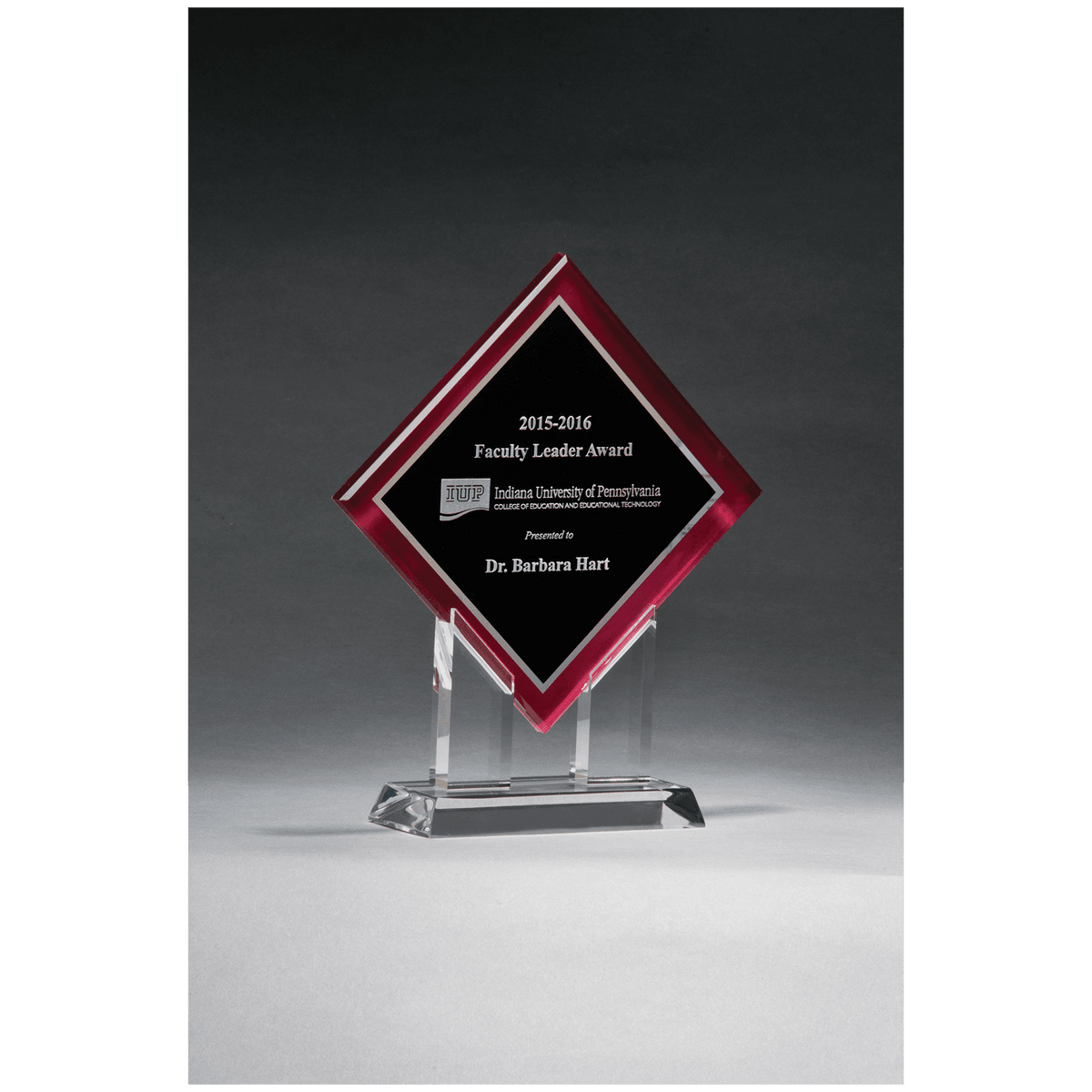 8 1/2" x 10" Diamond Series Acrylic w/Printed Red Border, Silver Mirror Highlights