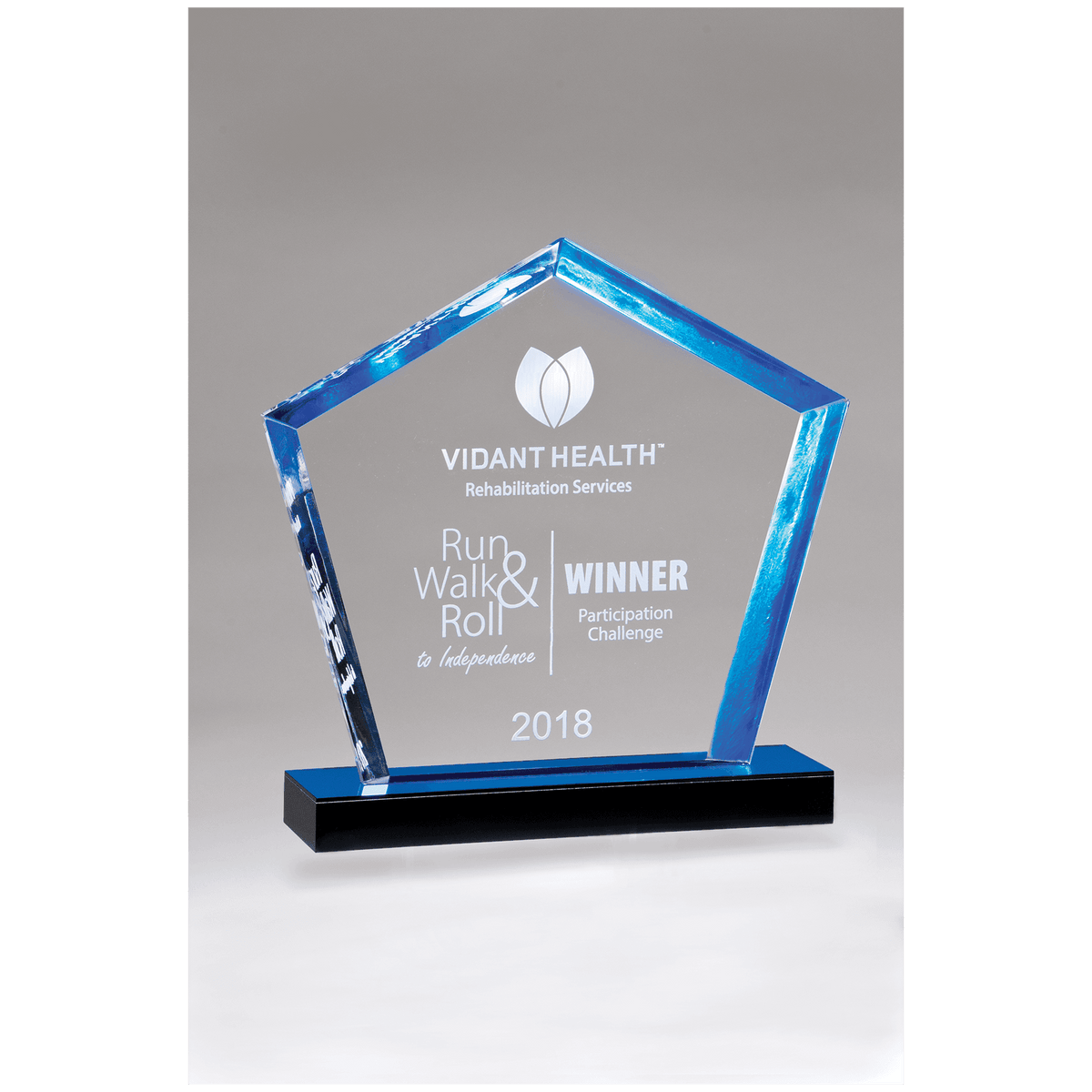 6" x 7" Diamond Series Acrylic Award with Blue Accent-Blue Mirror Topped Base