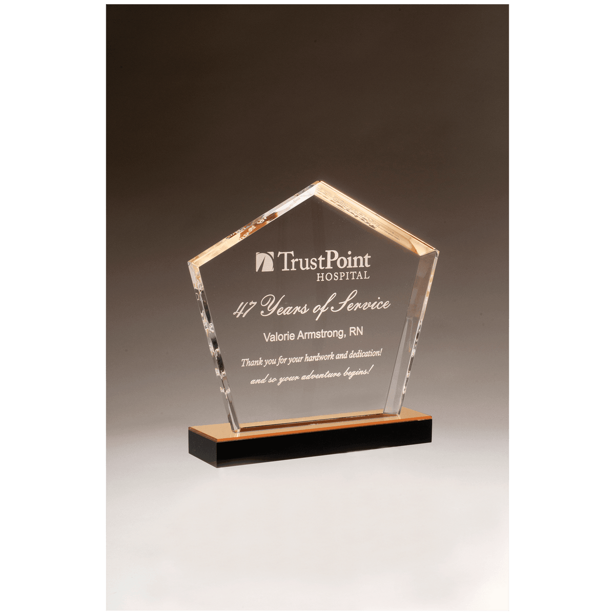 6" x 7" Diamond Series Acrylic with Gold Accent and Gold Mirror Top Black Base