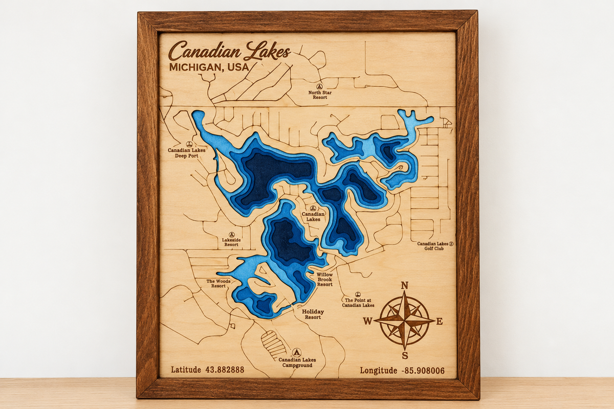 Canadian Lakes Engraved Map