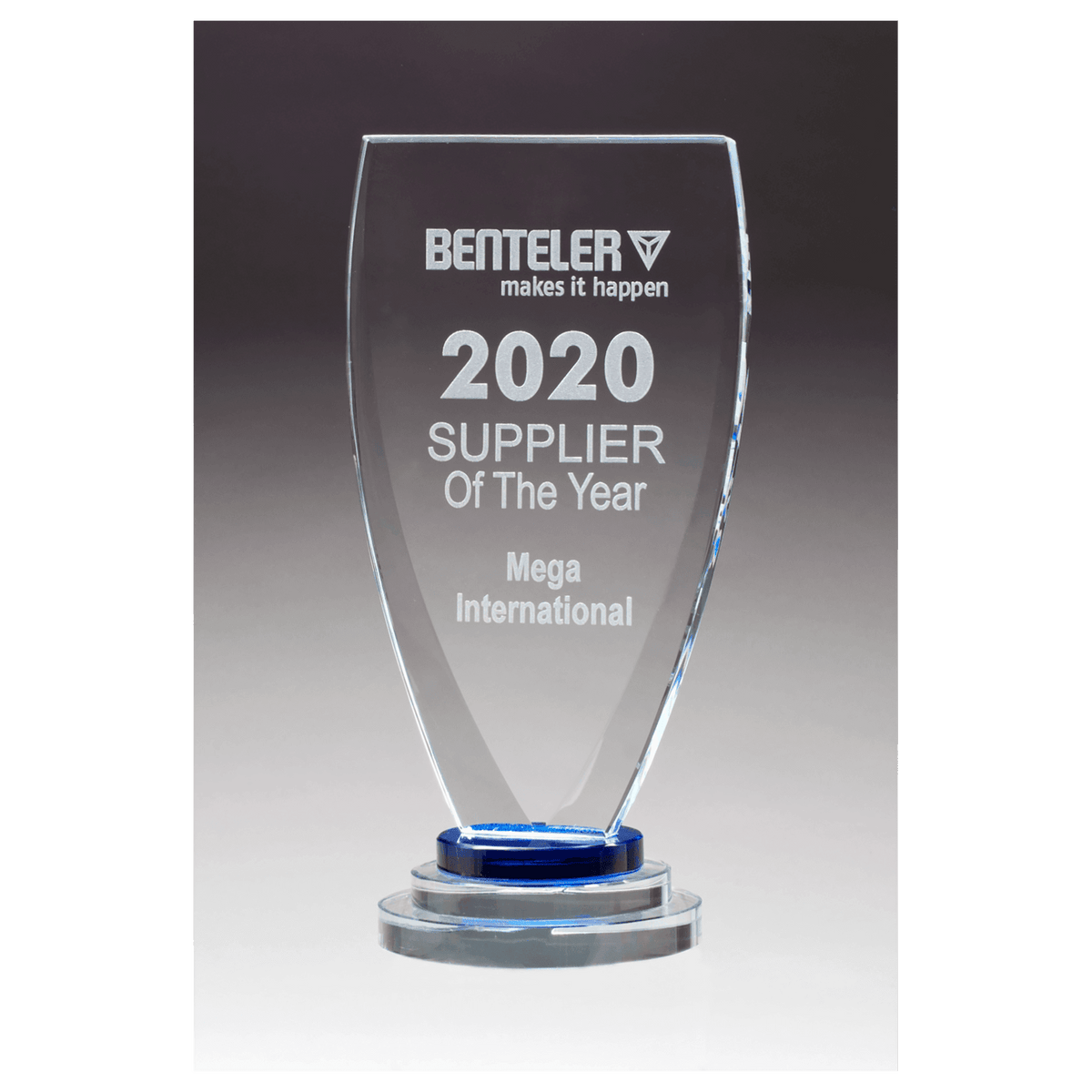 5" x 9 1/4" Chalice Series Sapphire Glass Award with Blue and Clear Glass Pedestal Base