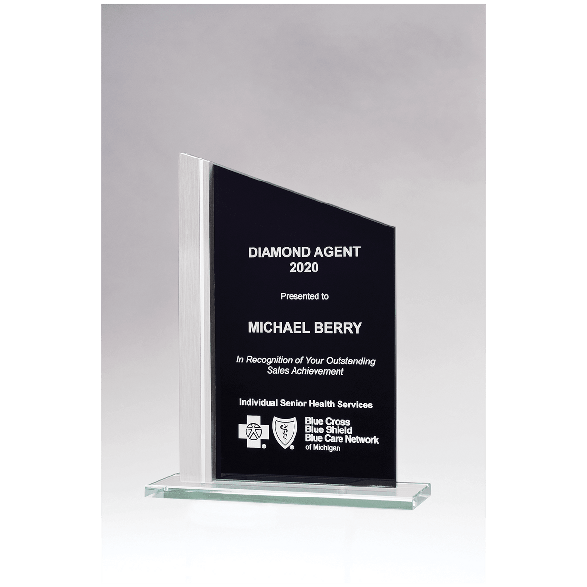 6 1/8" x 7 3/4" Zenith Series Black Silkscreened Glass with Brushed Aluminum Post
