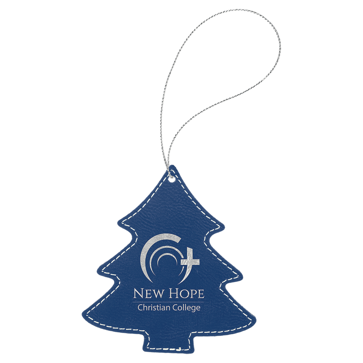 Blue/Silver Silver Laserable Leatherette Tree Ornament with String
