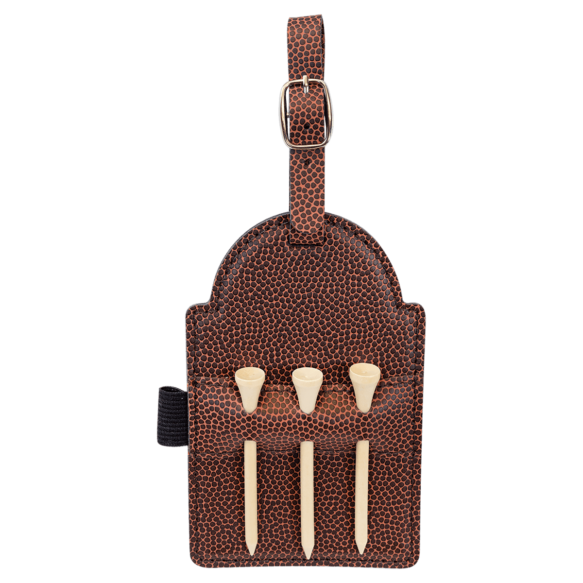 Football 5" x 3 1/4" Laserable Leatherette Golf Bag Tag with 3 Wooden Tees