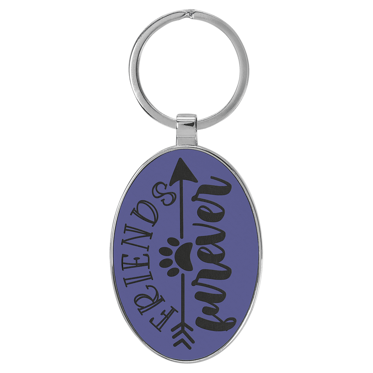 Purple 3" x 1 3/4" Laserable Leatherette/Metal Oval Keychain