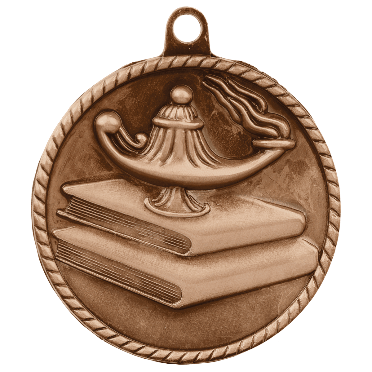 Antique Bronze 2" Lamp of Knowledge High Relief Medal