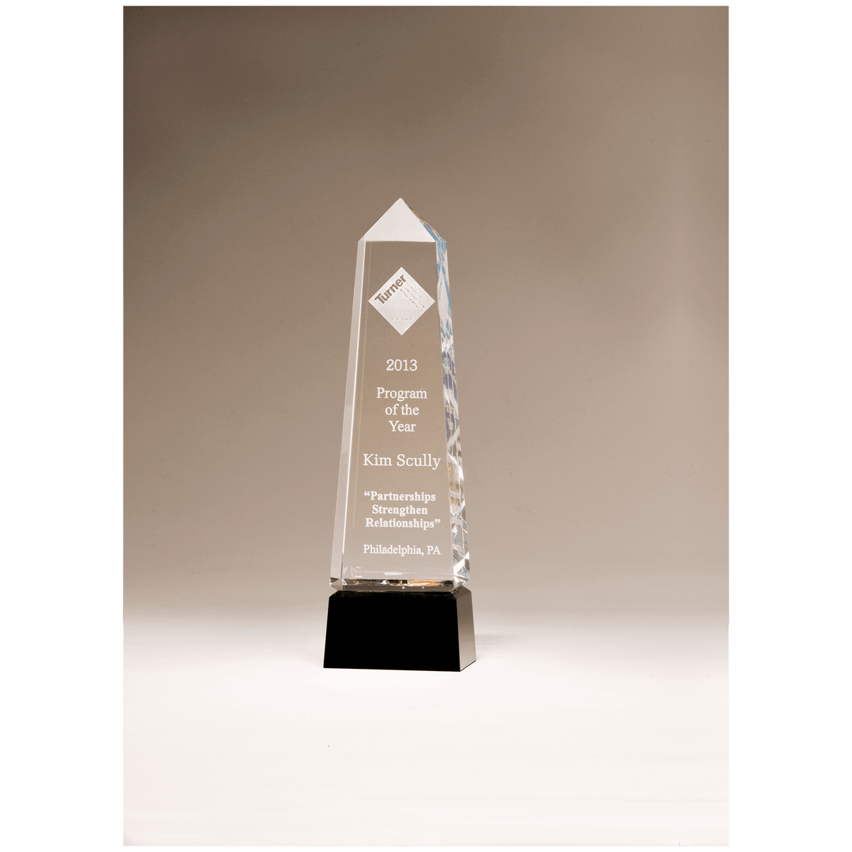 2 7/8" x 9 3/4" Crystal Obelisk with Prism-Effect Top and Black Base