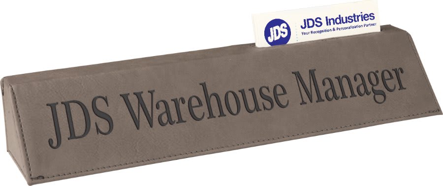 Gray 10 1/2" Laserable Leatherette Desk Wedge with Business Card Holder