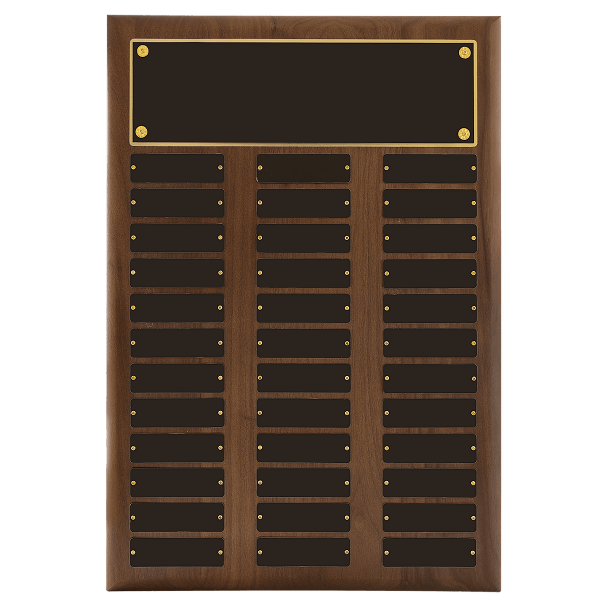 14" x 20"/Plates 1" x 3 1/4" American Walnut 36 Plate Perpetual Plaque with Black Brass Plates