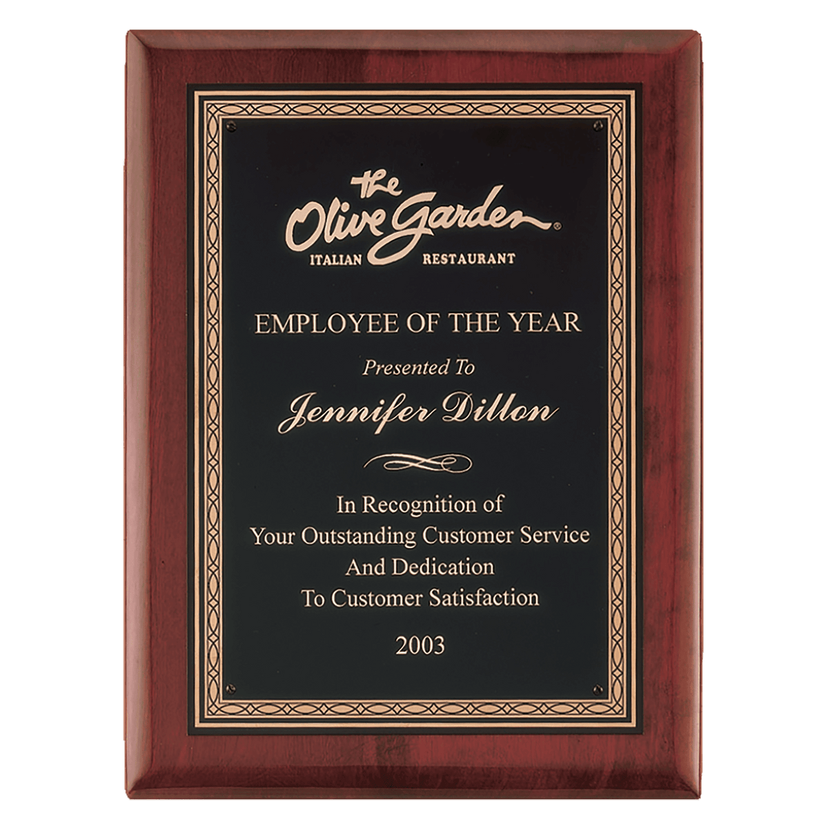 Rosewood Piano Finish Plaque with Gold Border Black Laserable Brass 9" x 12" Airflyte Premium Plate