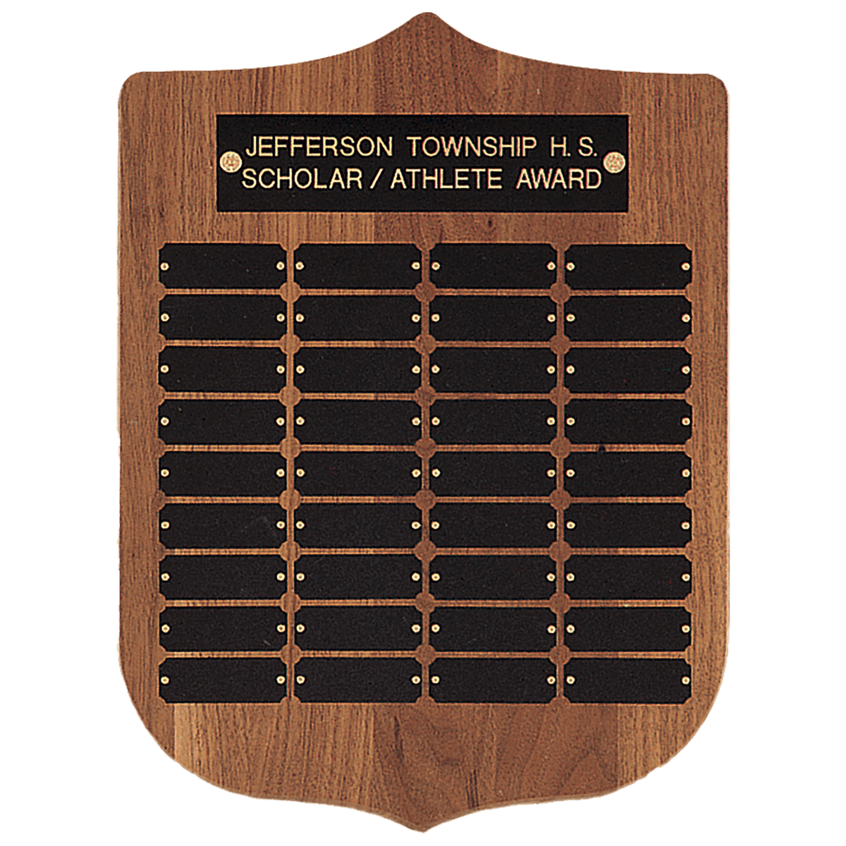 12" x 16"/Plates 7/8" x 2 1/2" American Walnut 36 Plate Perpetual Plaque with Black Brass Plates