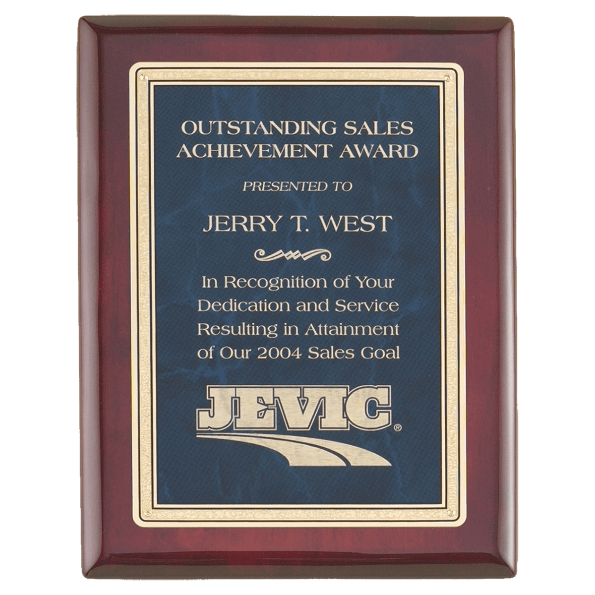 7" x 9" Rosewood Piano Finish Plaque with a Sapphire Marble/Gold FlorentineDesign LaserFX Plate