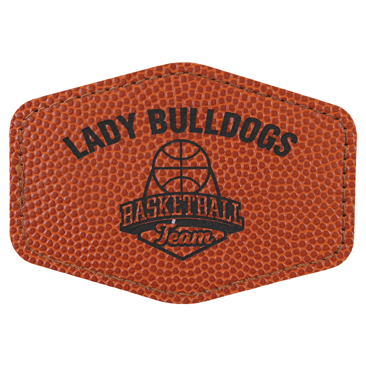Basketball 3 1/2" x 2 1/2" Hex Laserable Leatherette Patch with Adhesive