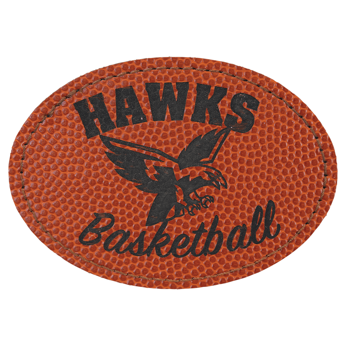 Basketball 3 1/2" x 2 1/2" Laserable Leatherette Oval Patch with Adhesive