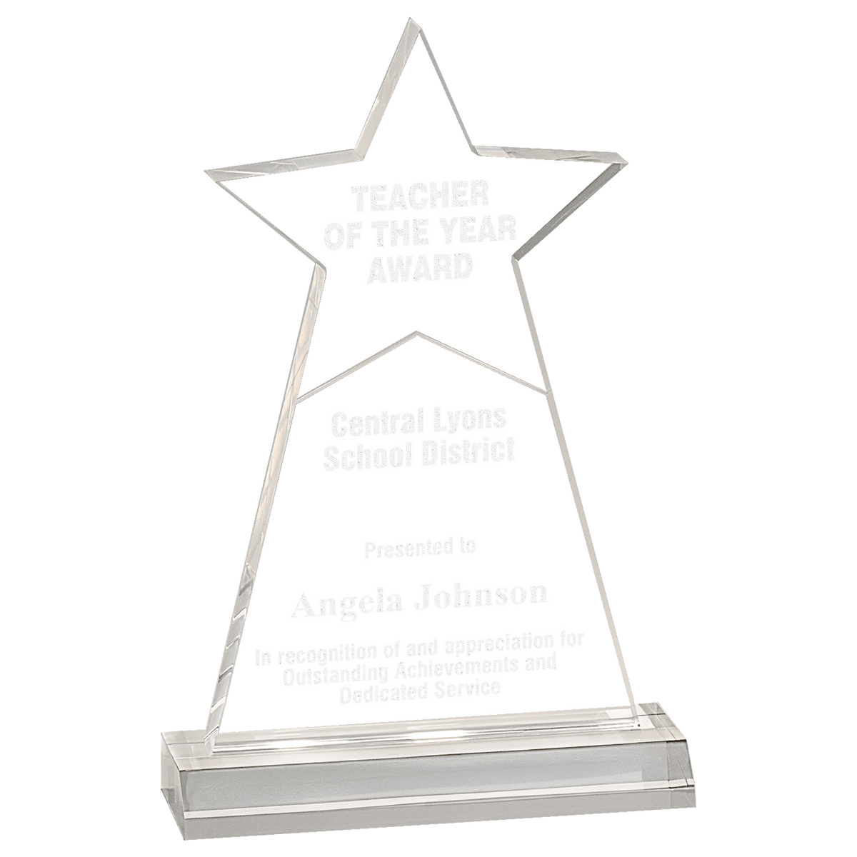 4 3/4" x 8" Clear Star Obelisk Acrylic with 5 3/4" inch Base