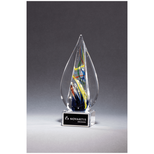 7 1/8" Flame Art Glass on Clear Glass Base with Black Laserable Aluminum Plate