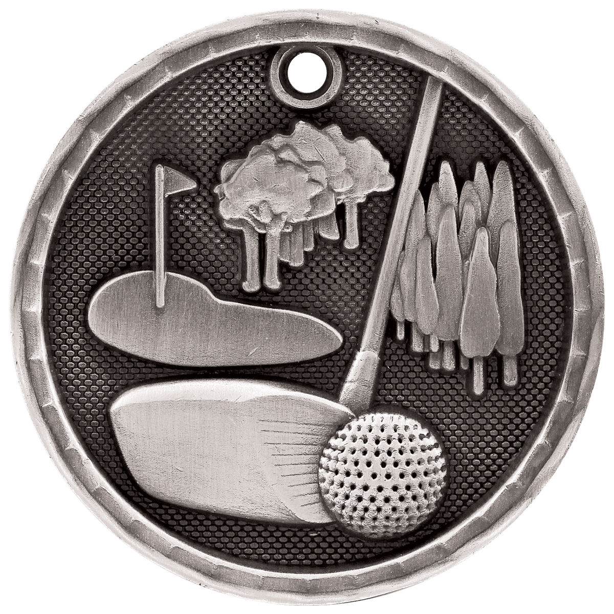 Antique Silver 2" 3D Golf Medal