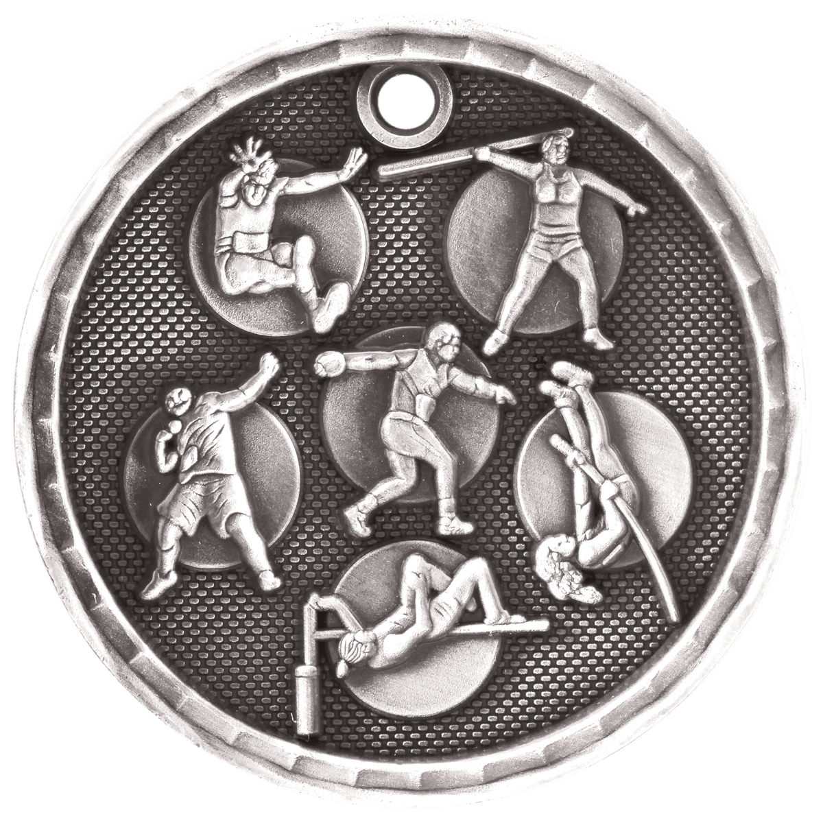Antique Silver 2" 3D Track and Field Medal