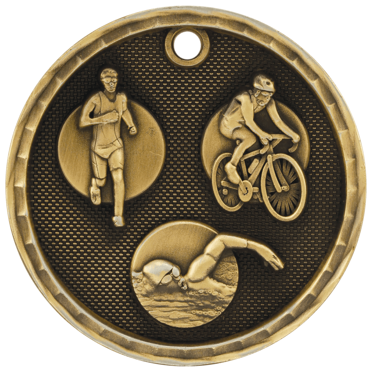 Antique Gold 2" 3D Triathlon Medal