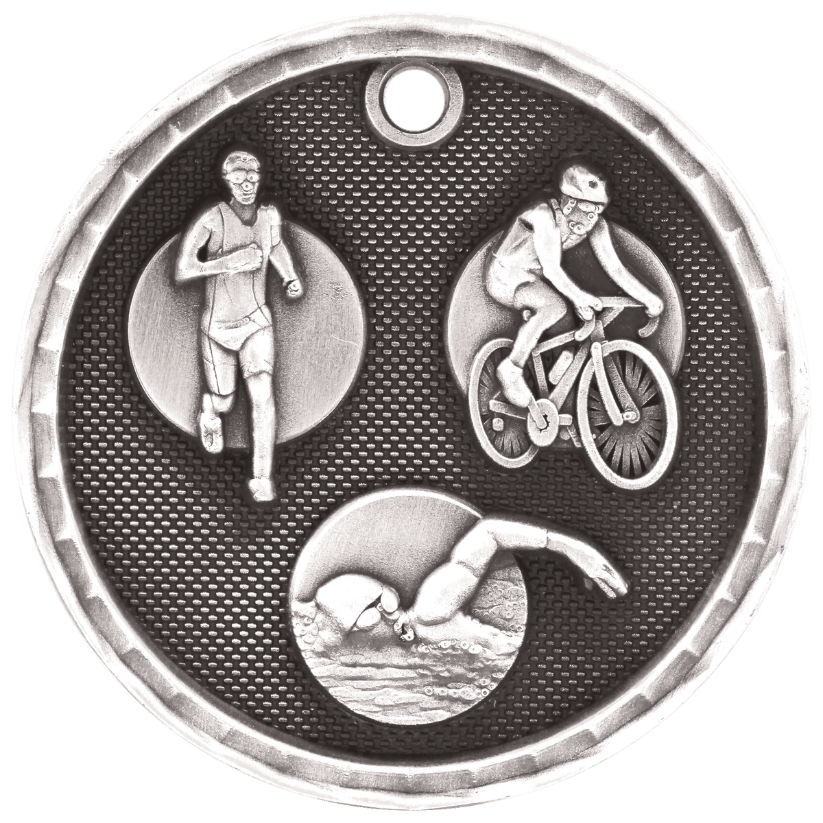 Antique Silver 2" 3D Triathlon Medal