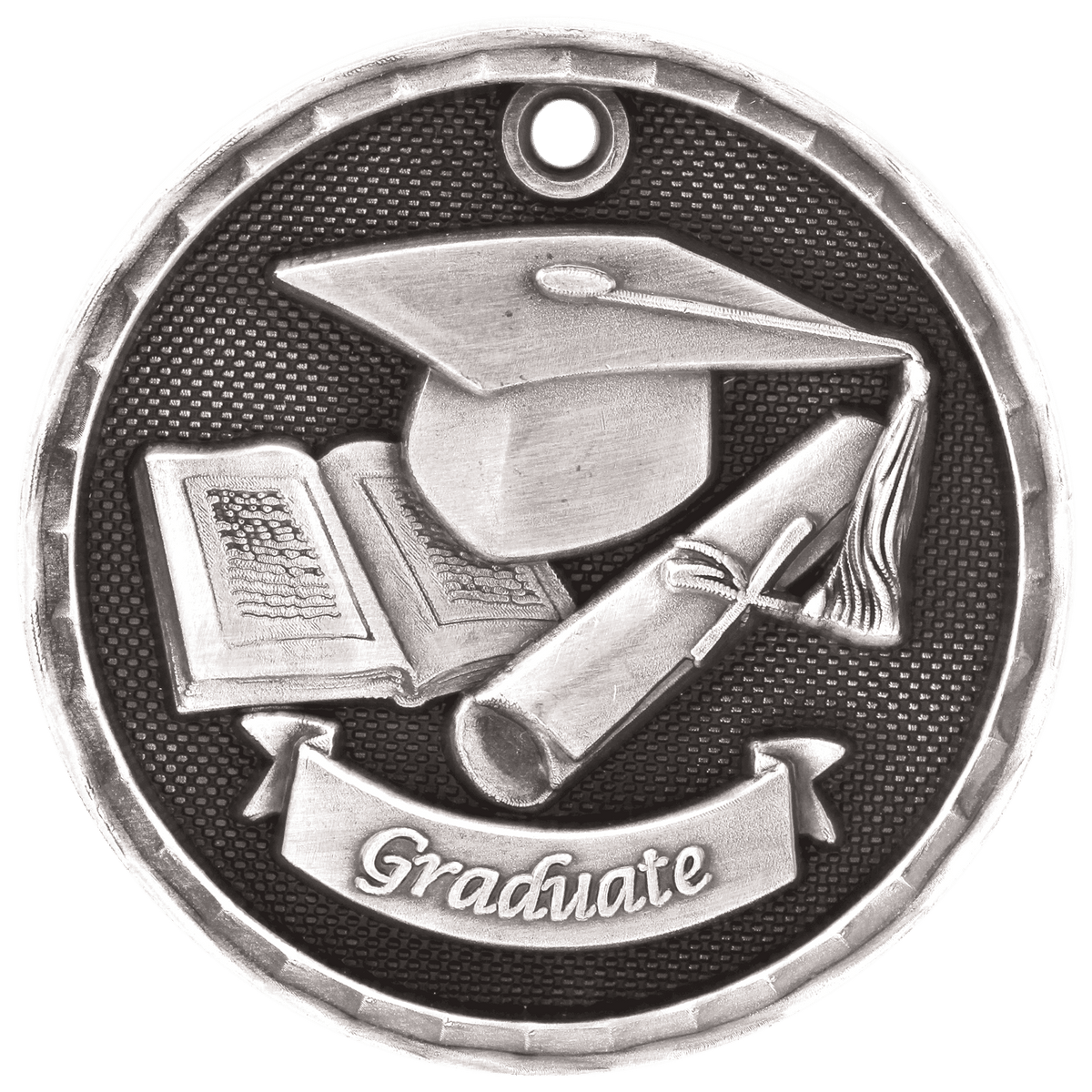 Antique Silver 2" 3D Graduate Medal