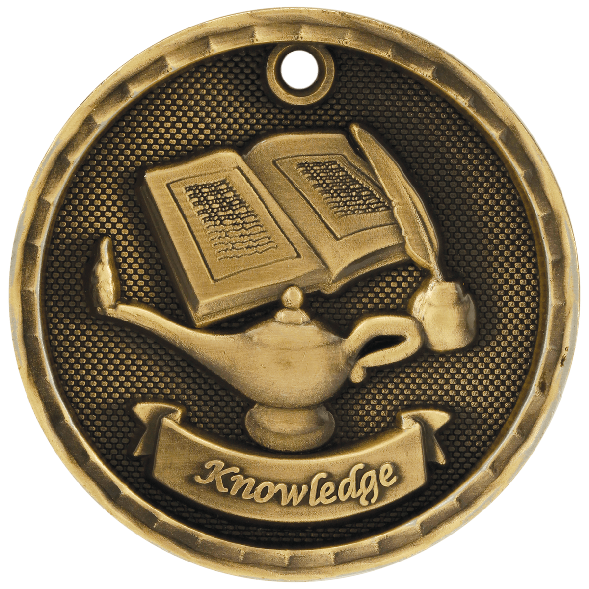 Antique Gold 2" 3D Lamp of Knowledge Medal