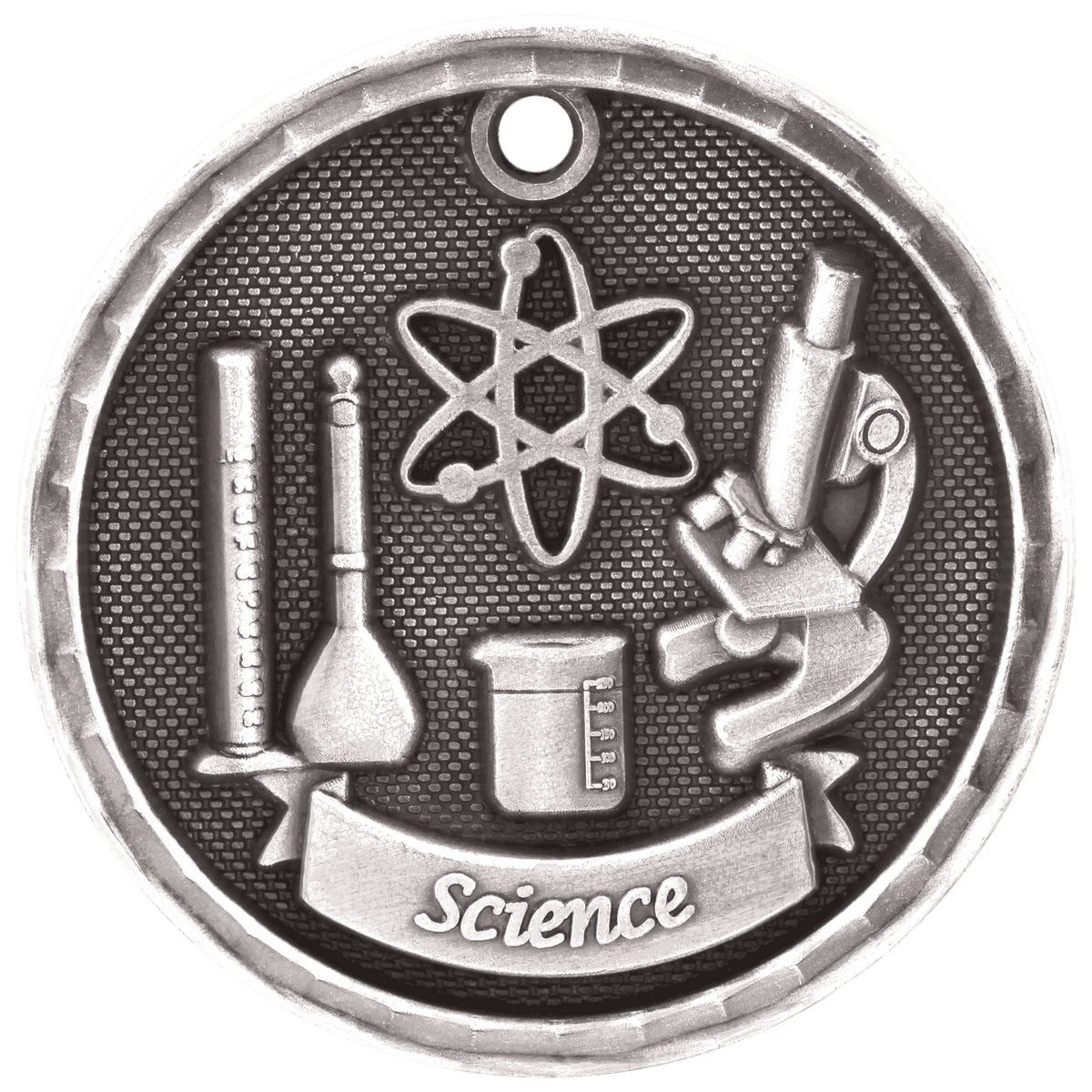 Antique Silver 2" 3D Science Medal