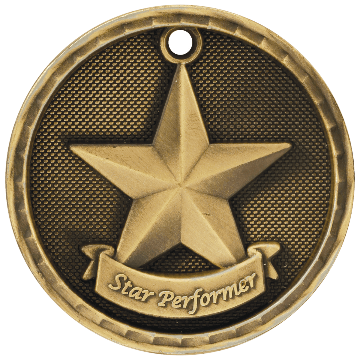 Antique Gold 2" 3D Star Performer Medal
