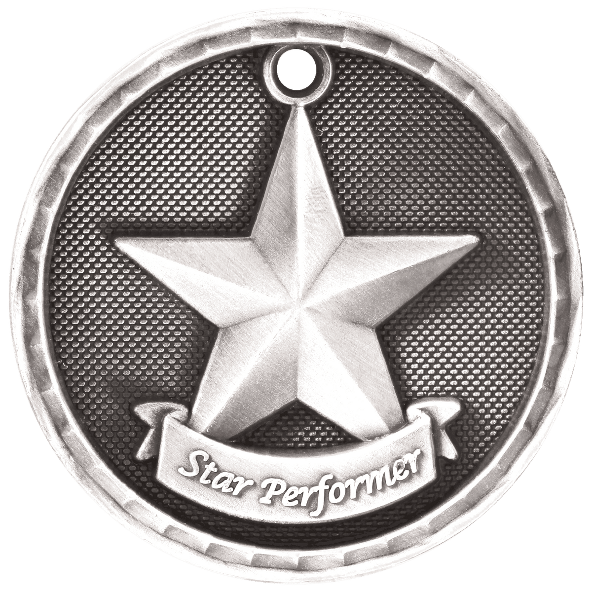 Antique Silver 2" 3D Star Performer Medal