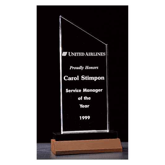 4 1/2" x 9 1/4" Zenith Series Clear Acrylic with Black Acrylic Base and Walnut Base