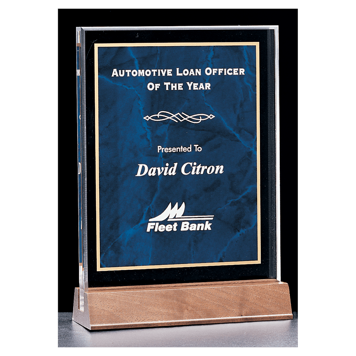 6" x 8 5/8 " Sapphire Marble Acrylic Award with American Walnut Base