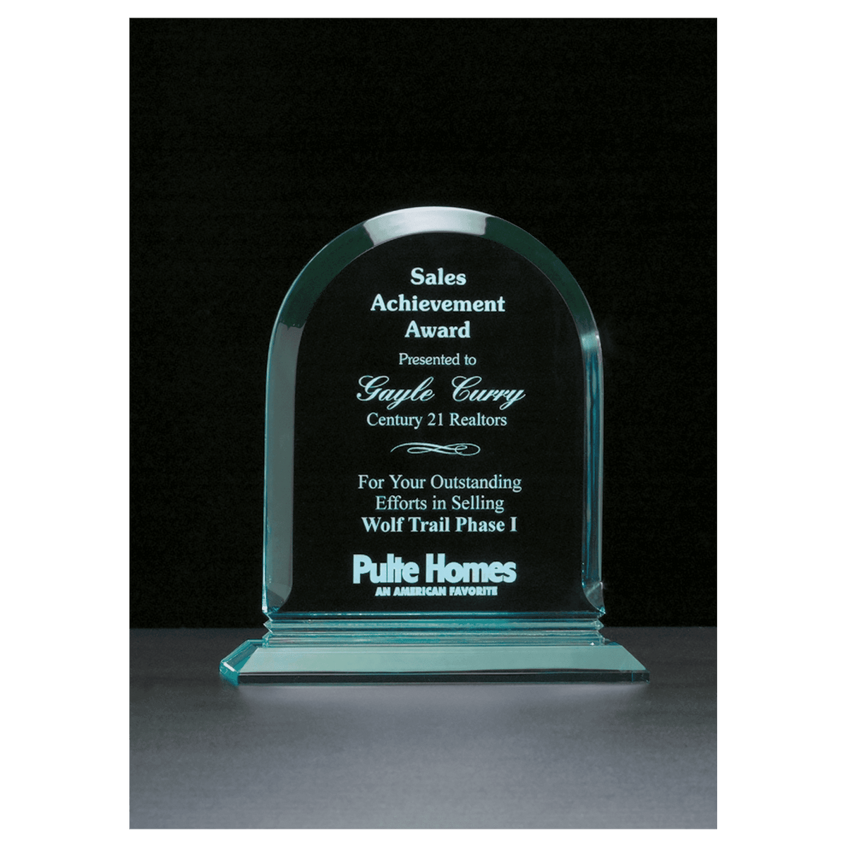 7 1/2" x 8 3/4" Arch Series Jade Acrylic Award