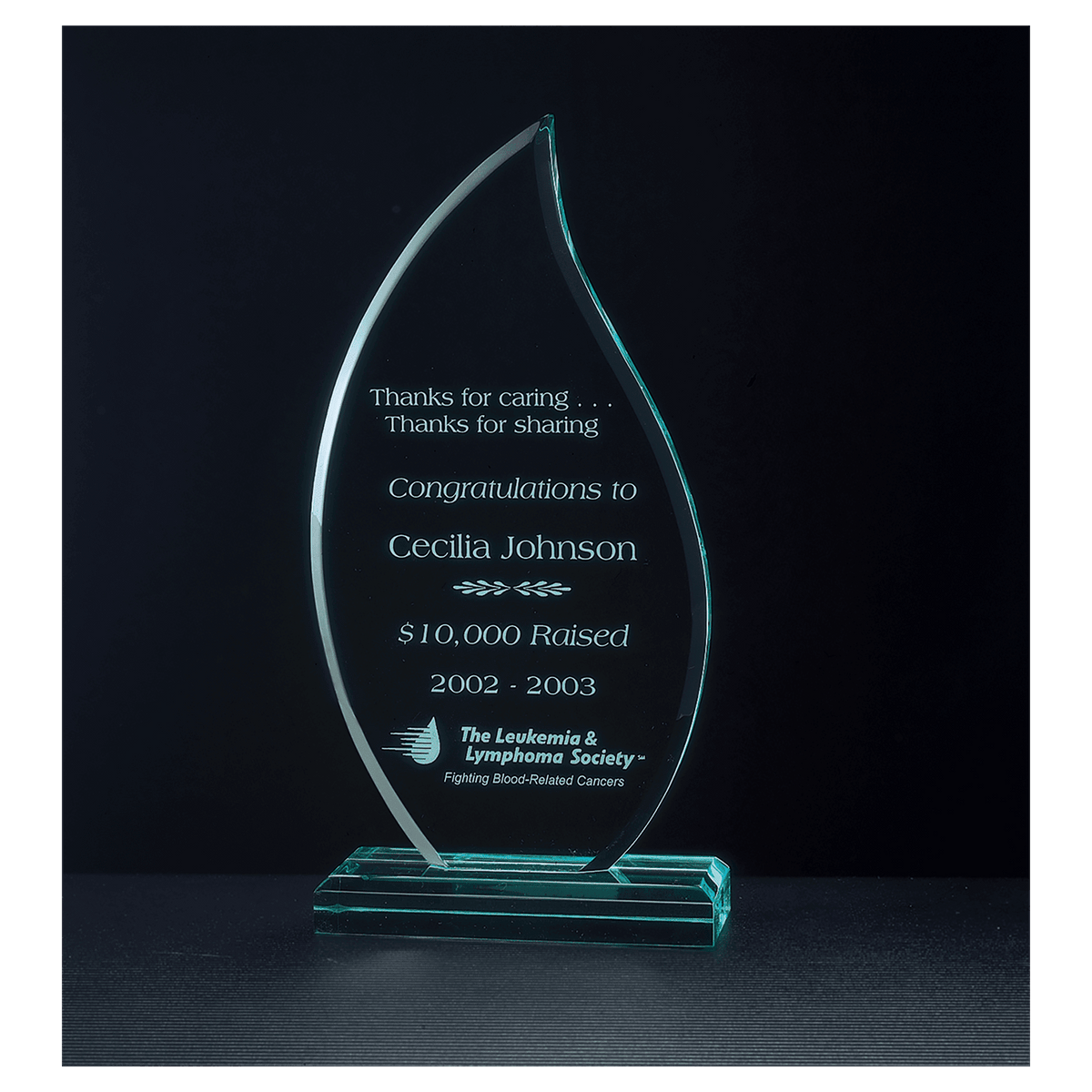 4 3/4" x 9 3/4" Flame Series Jade Acrylic Award
