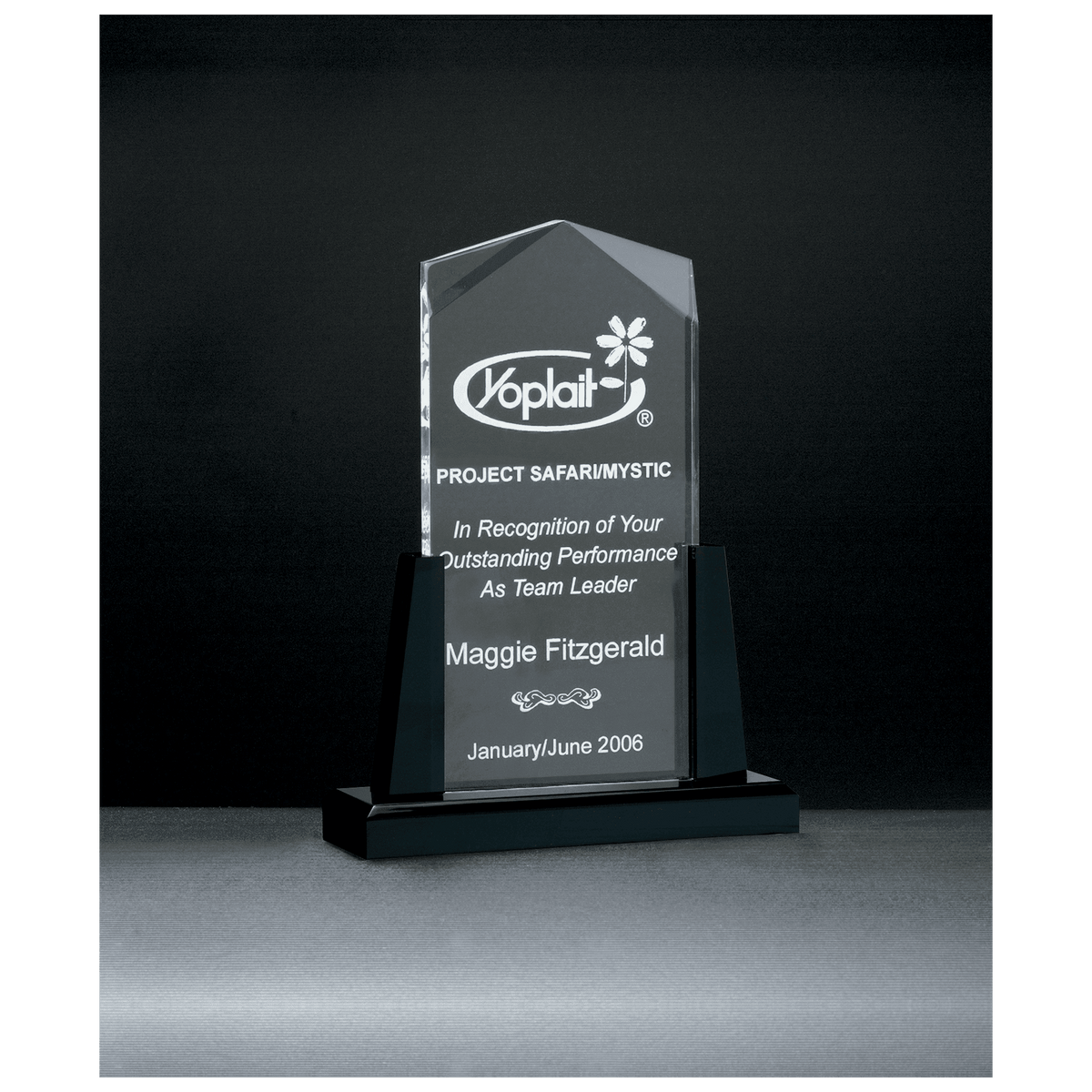 6 1/2" x 10" Spire Series Clear Acrylic Upright on Black Acrylic Base