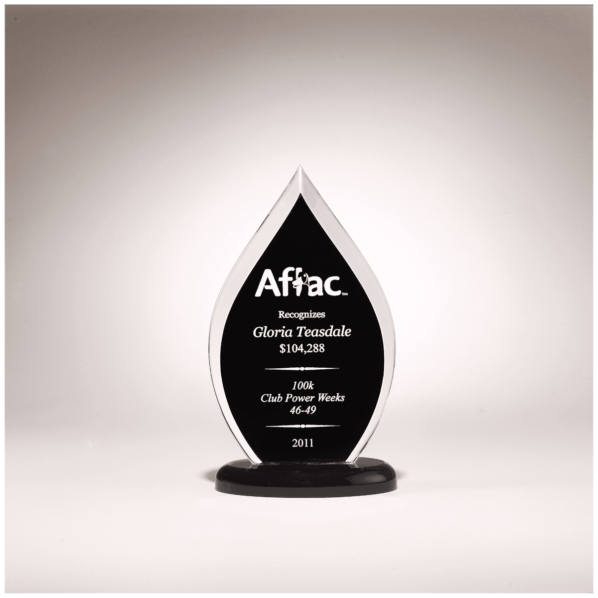 5 1/2" x 9" Flame Series Clear Acrylic with Black Silk Screened Back and Black Base