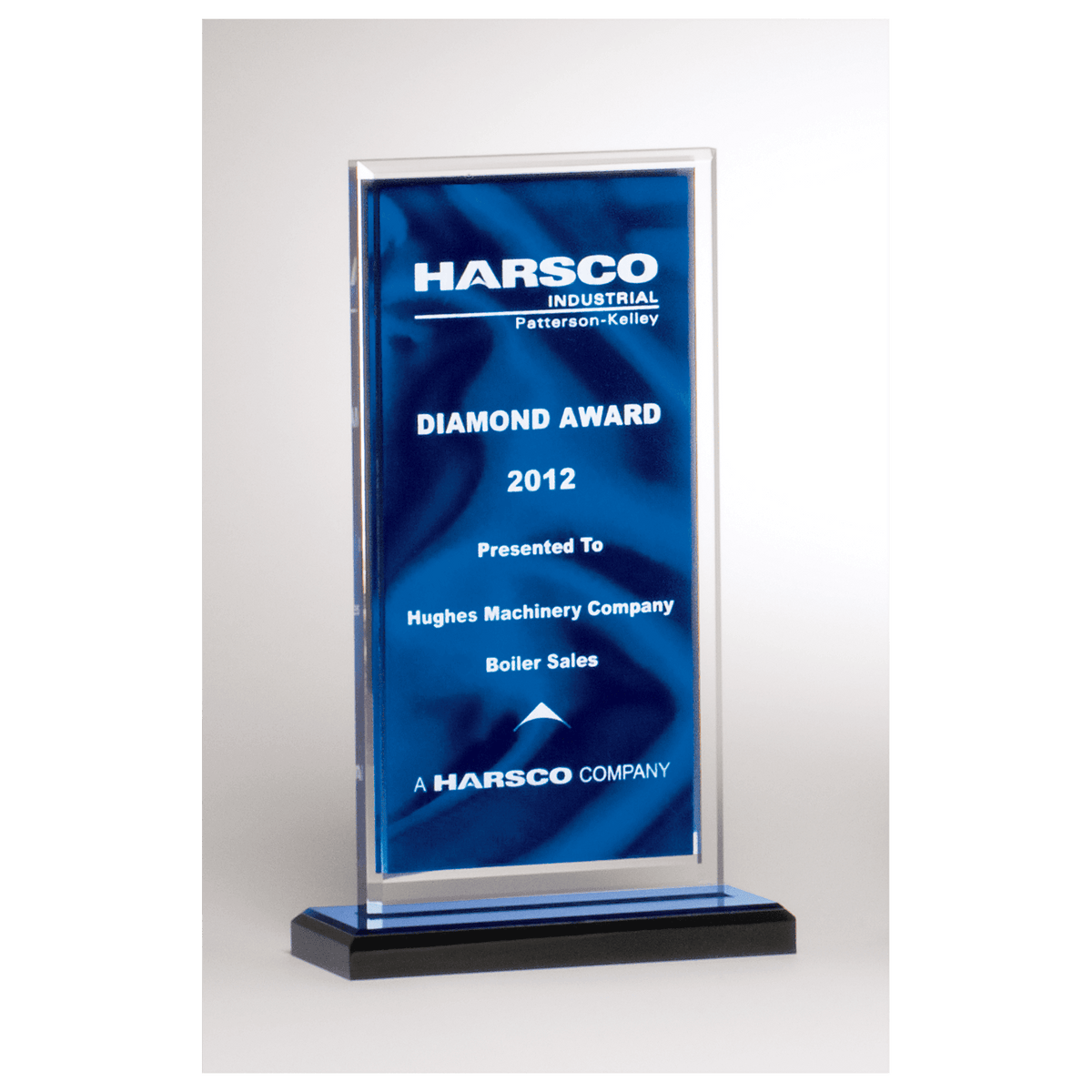 5" x 8 1/2" Dark Blue Draped Satin Patterned Acrylic with Silver Mirror Border, Black with Blue Top Base