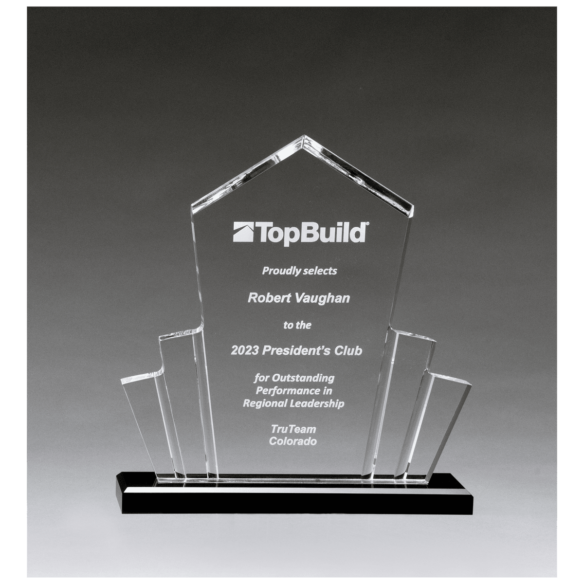 10" x 10 3/4" Large Tower Spotlight Clear Acrylic with Black Acrylic Base.