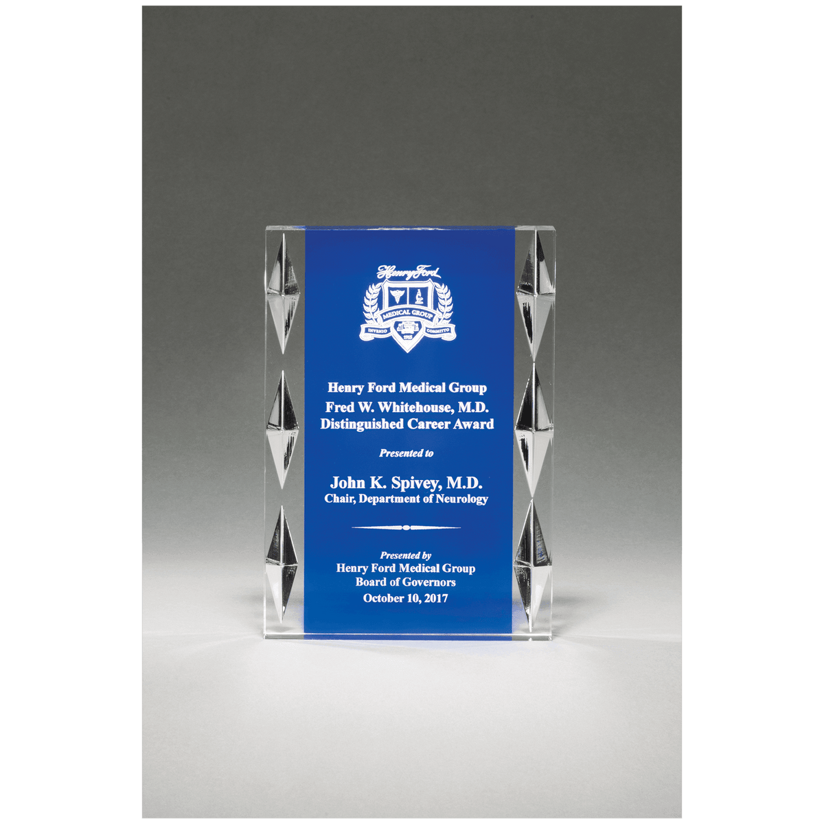 4"x 6" Freestanding Acrylic with Blue Background and Carved Jewel Accents