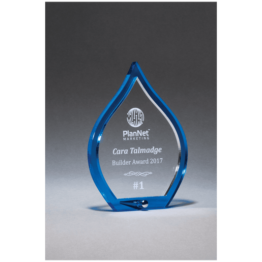 4 1/2" x 6 1/4" Blue Flame Acrylic with Clear Pop-Out Center and Silver Metal Post