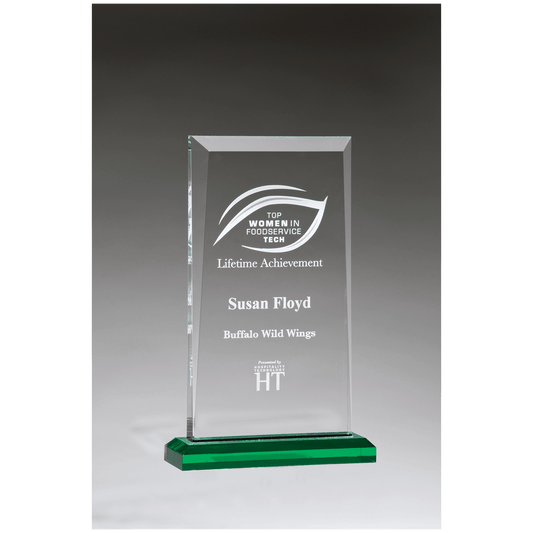 6" x 9 3/4" Apex Series Acrylic Award with Green Highlights and Green Base