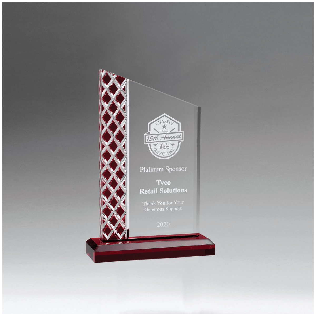 5 1/2" x 7 1/4" Zenith Series Clear Acrylic with Lattice Pattern and Red Metallic Accent