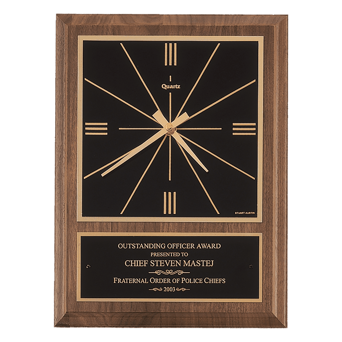 Walnut Square Face Quartz Clock with Black 8" x 10" American Plate