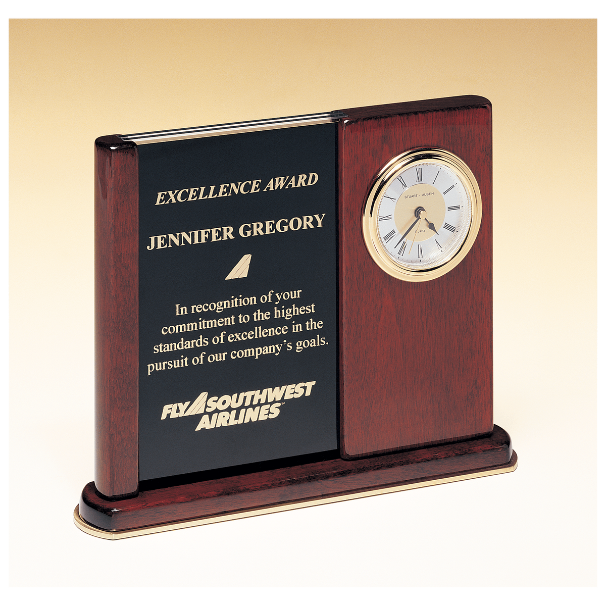 6 3/4" x 8 1/2" Rosewood Piano Finish Clock with Two Engraving Plates to Accomodate Extra Copy