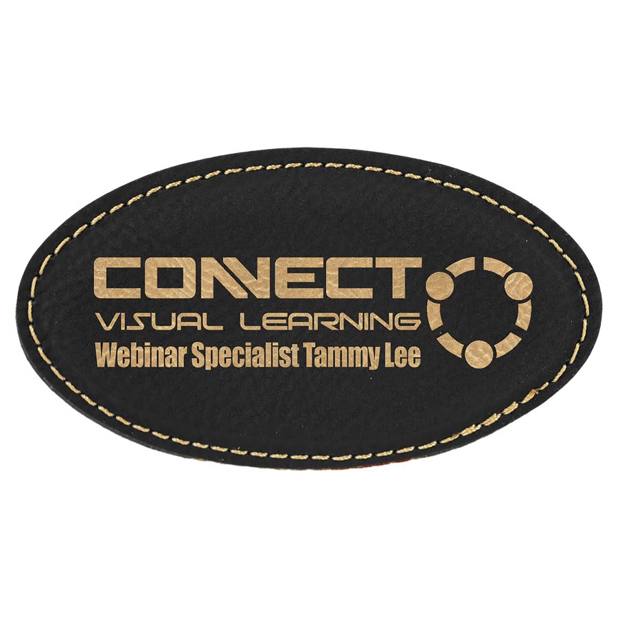 Black/Gold 3 1/4" x 1 3/4" Laserable Leatherette Oval Badge Blank with Magnet