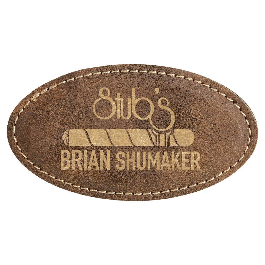 Rustic/Gold 3 1/4" x 1 3/4" Laserable Leatherette Oval Badge Blank with Magnet