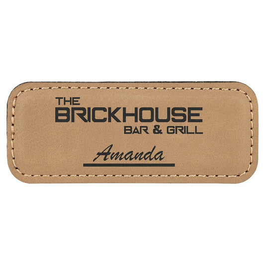 Light Brown 3 1/4" x 1 1/4" Laserable Leatherette Badge Blank with Magnet