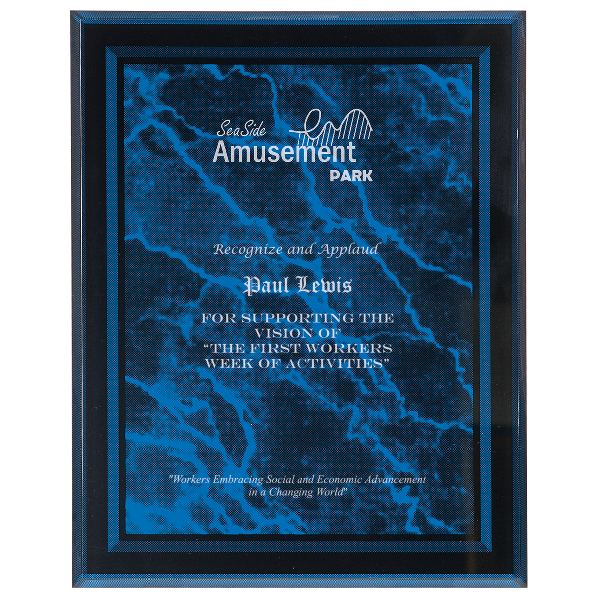 Blue 7" x 9" Marble Border -Plaq Acrylic