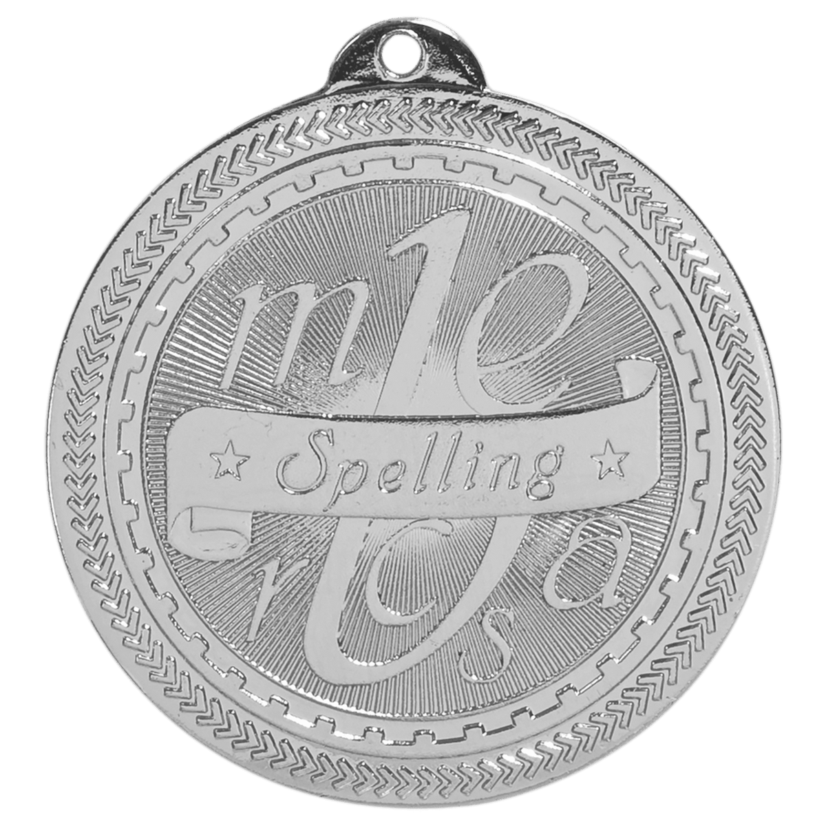 Bright Silver 2" Spelling Laserable BriteLazer Medal