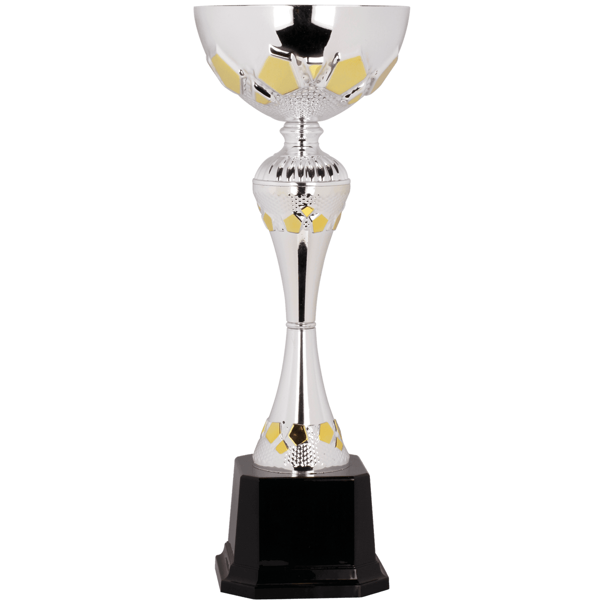 Silver/Gold 14 1/2" Completed Metal Cup Trophy on Plastic Base